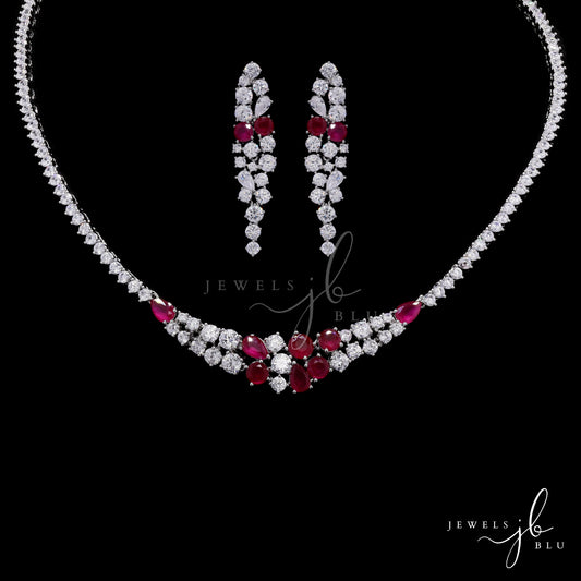 Premium Ruby and Solitaire Valetta Bridal Necklace Set with Earrings