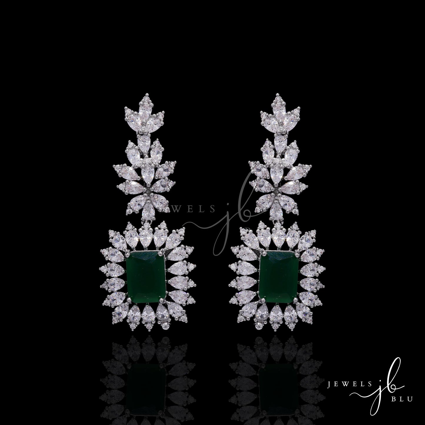 Premium Emerald and Marquise Diamond Monaco Necklace Set with Earrings