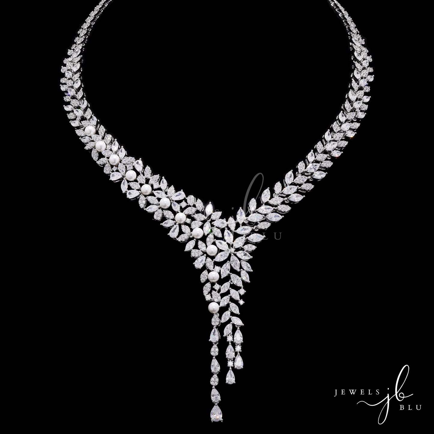 Fresh Water Pearl and Marquise Diamond Cocktail Necklace Set with Earrings