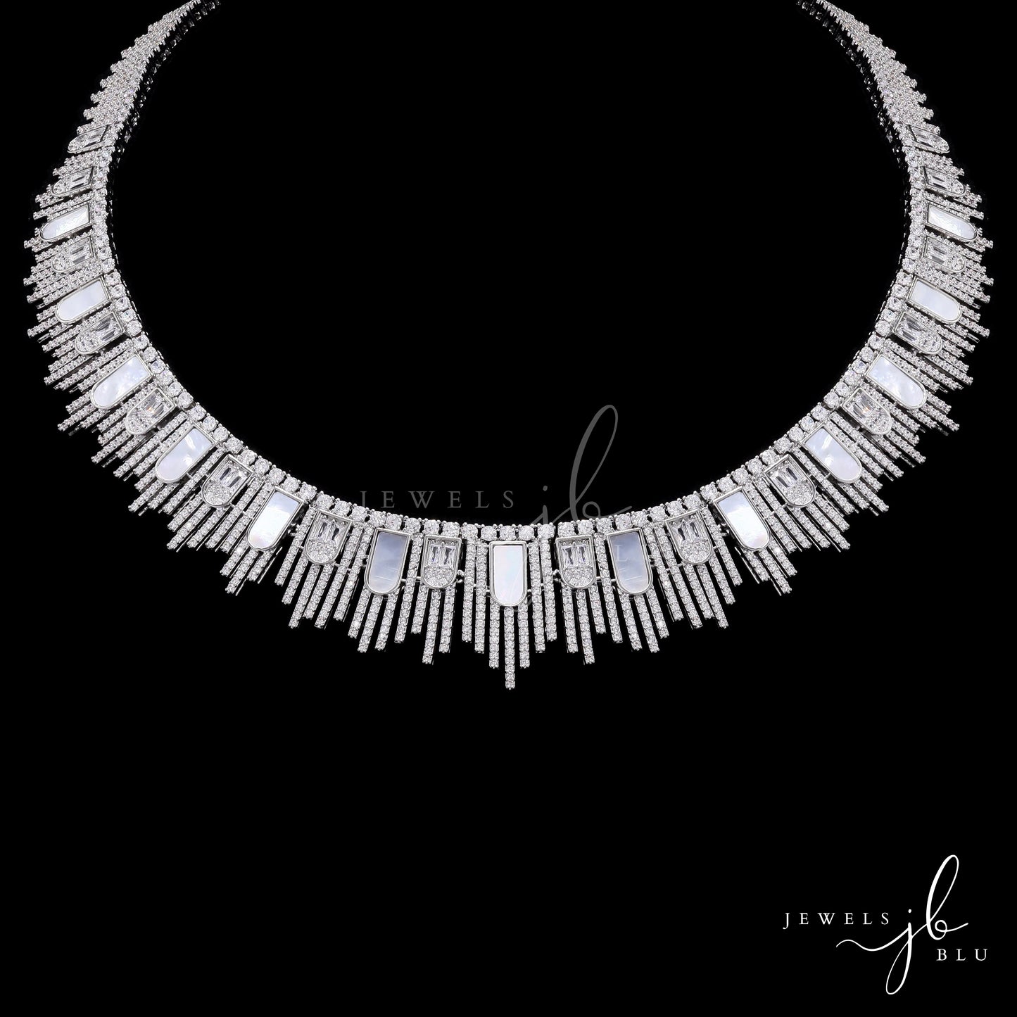 Premium Mother of Pearl and American Diamond Jonita Cocktail Necklace Set with Earrings