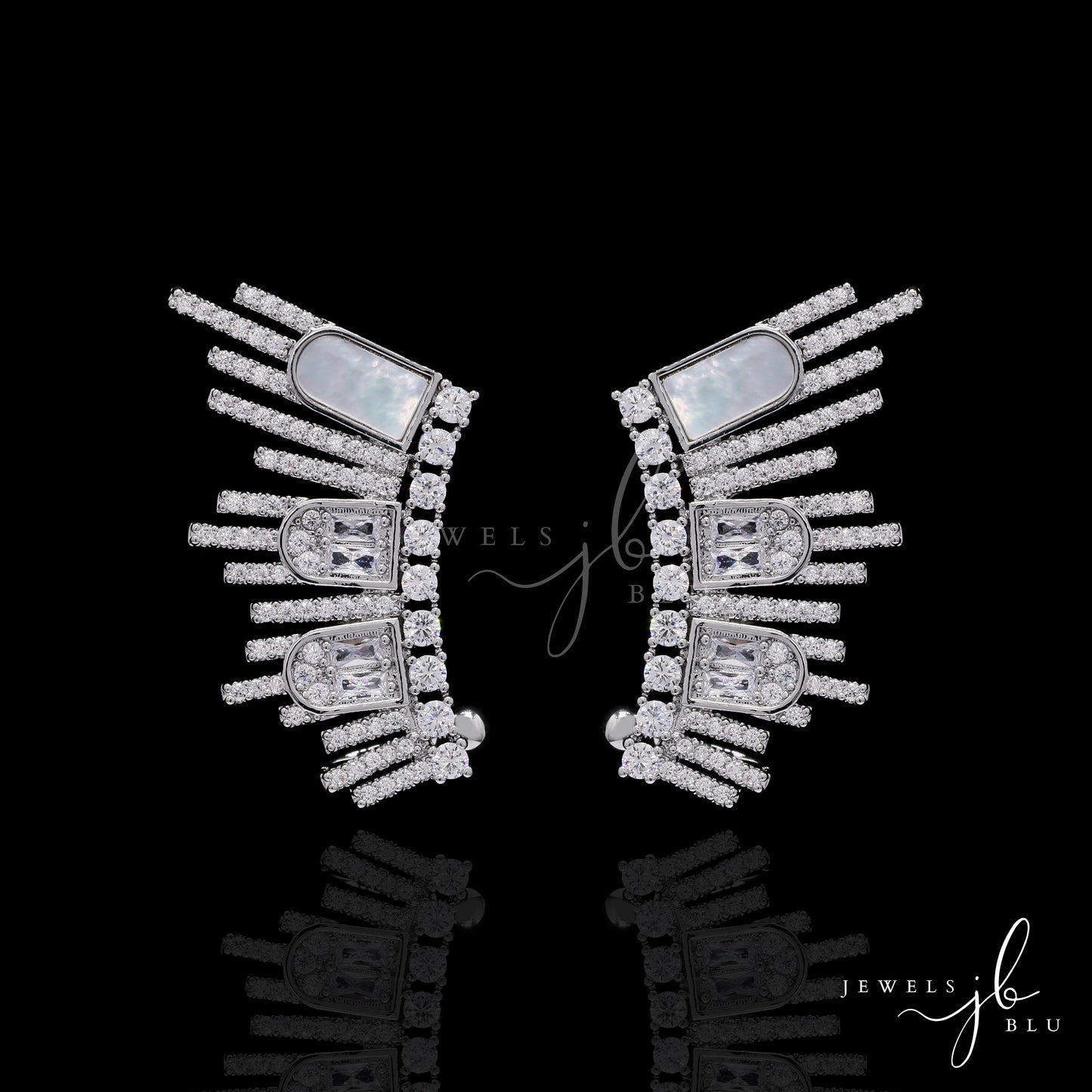 Premium Mother of Pearl and American Diamond Jonita Cocktail Necklace Set with Earrings