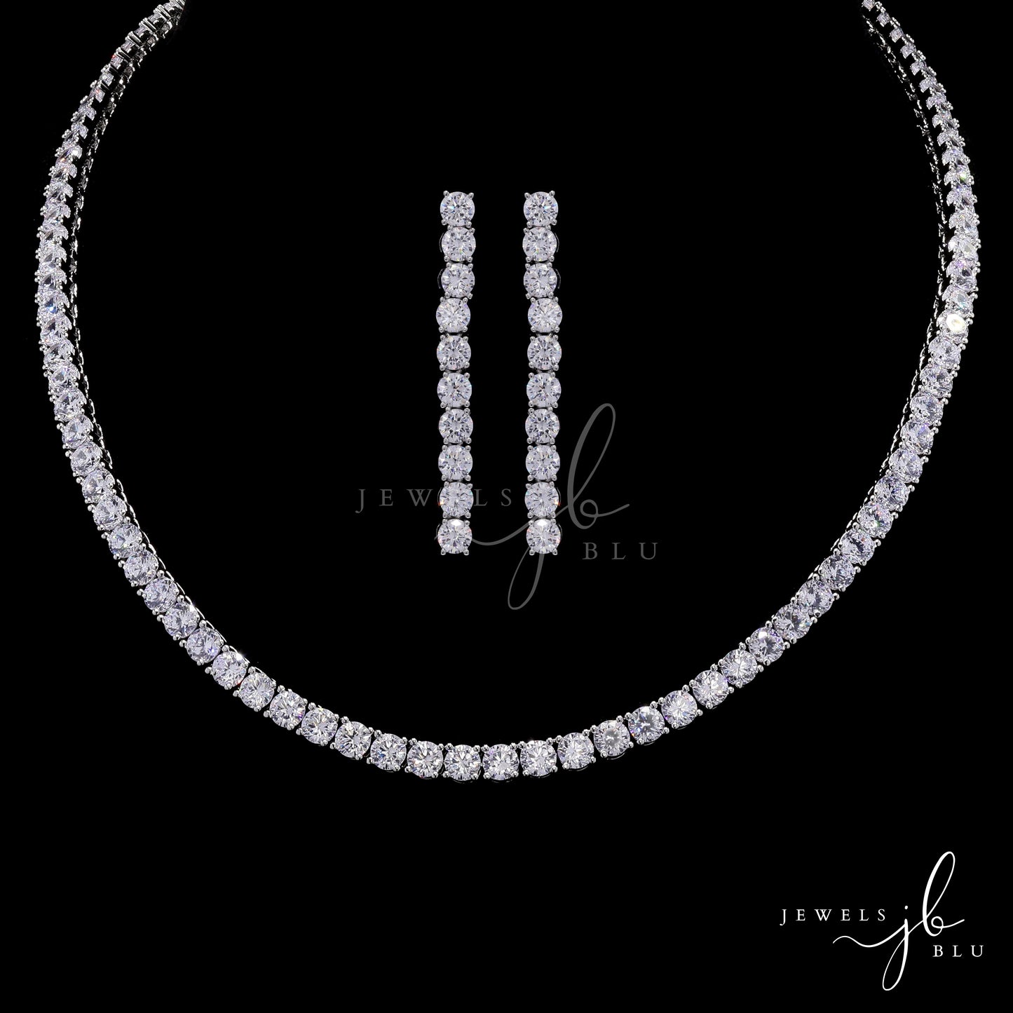 Classic Pointer Solitaire Single Line Necklace Set with Earrings