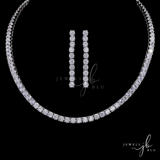 Classic Pointer Solitaire Single Line Necklace Set with Earrings