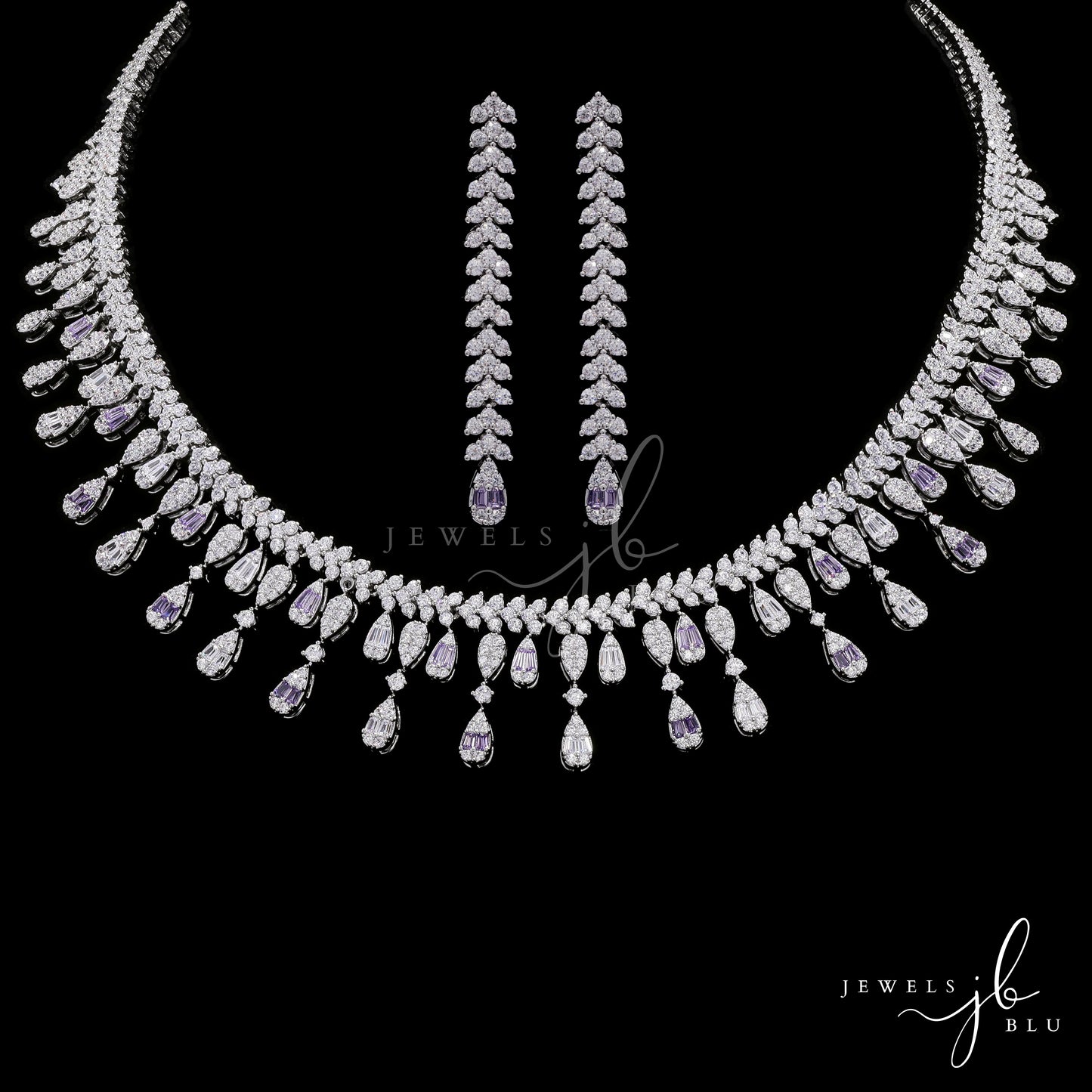 Premium Drop Octa Setting Nora Necklace Set with Amethyst Detailing