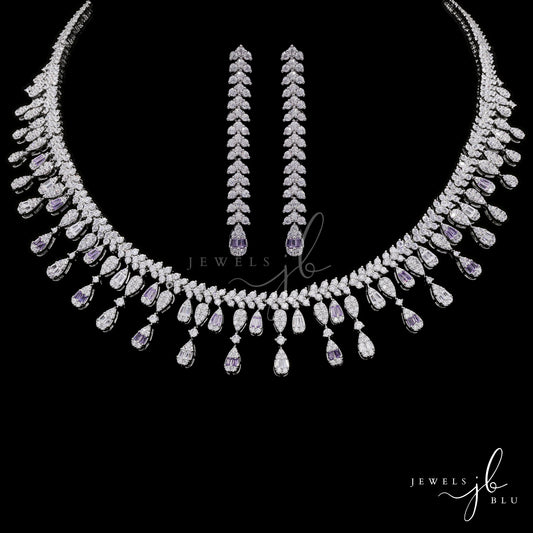 Premium Drop Octa Setting Nora Necklace Set with Amethyst Detailing