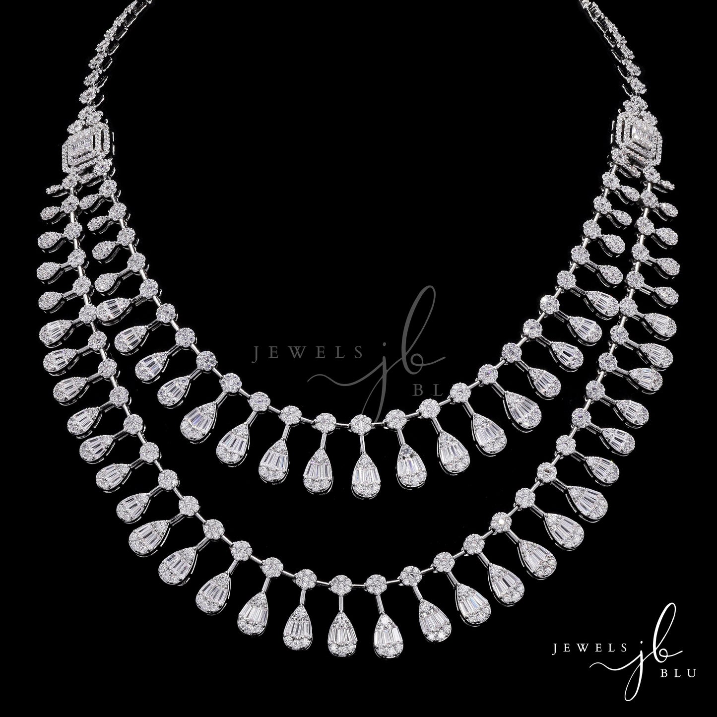 Premium Double Layered Pressure Setting Drop Dora Necklace Set with Earrings