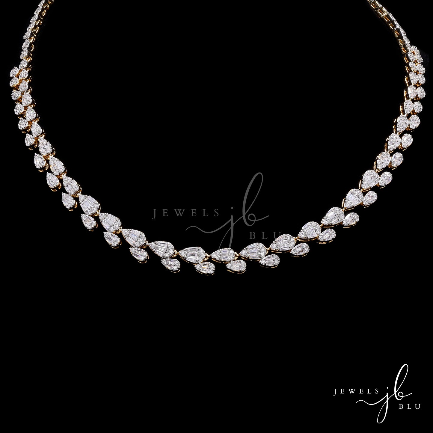 Premium Gold Finish Octa Setting Drop Shaped Necklace Set with Earrings