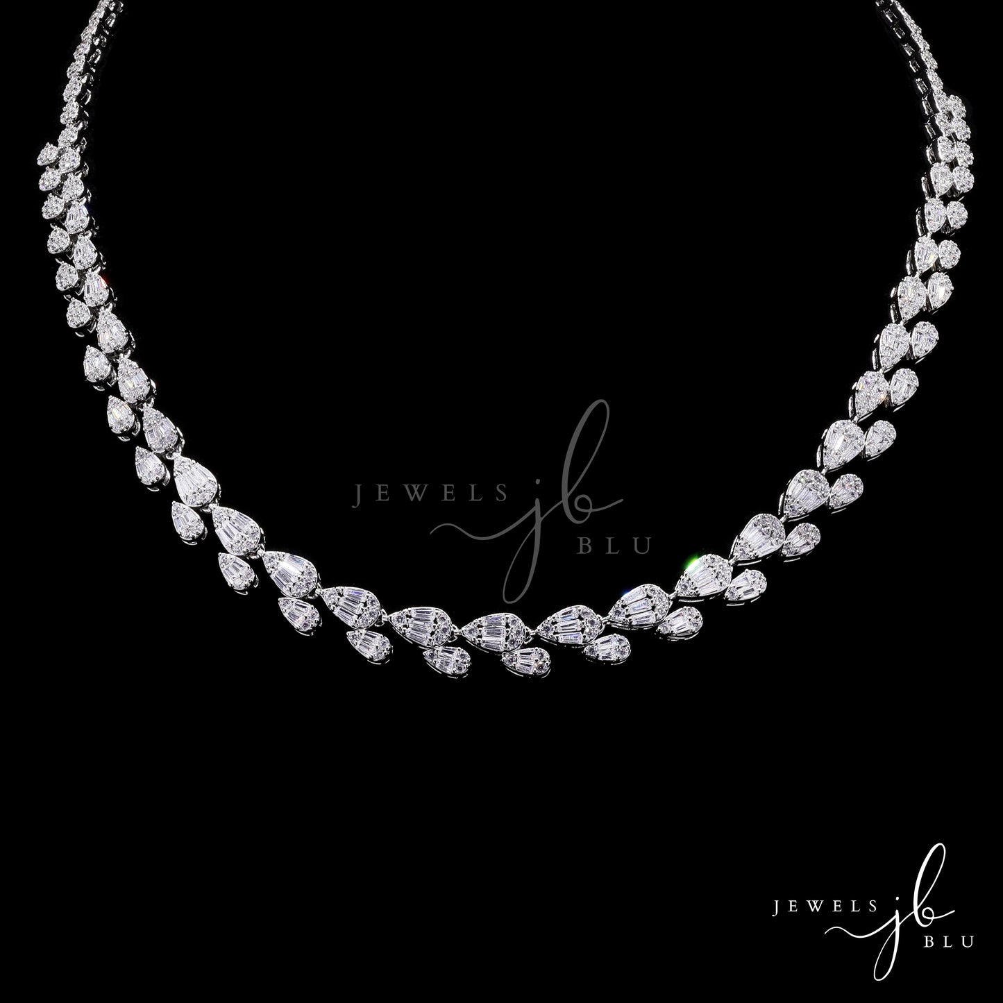 Premium Drop Shaped Octa Pressure Setting Necklace Set with Earrings.