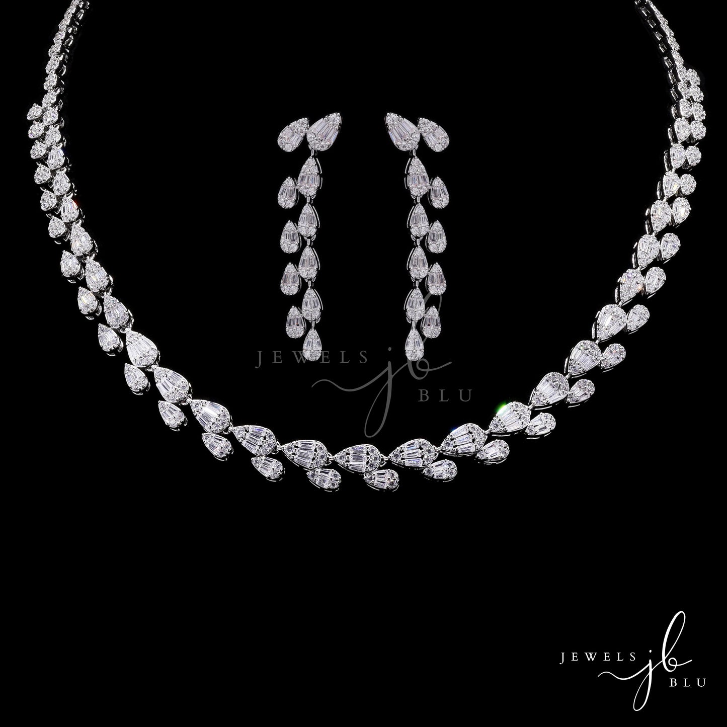 Premium Drop Shaped Octa Pressure Setting Necklace Set with Earrings.