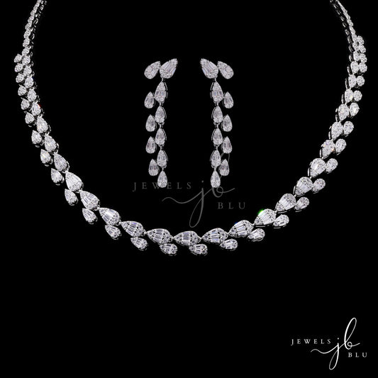 Premium Drop Shaped Octa Pressure Setting Necklace Set with Earrings.