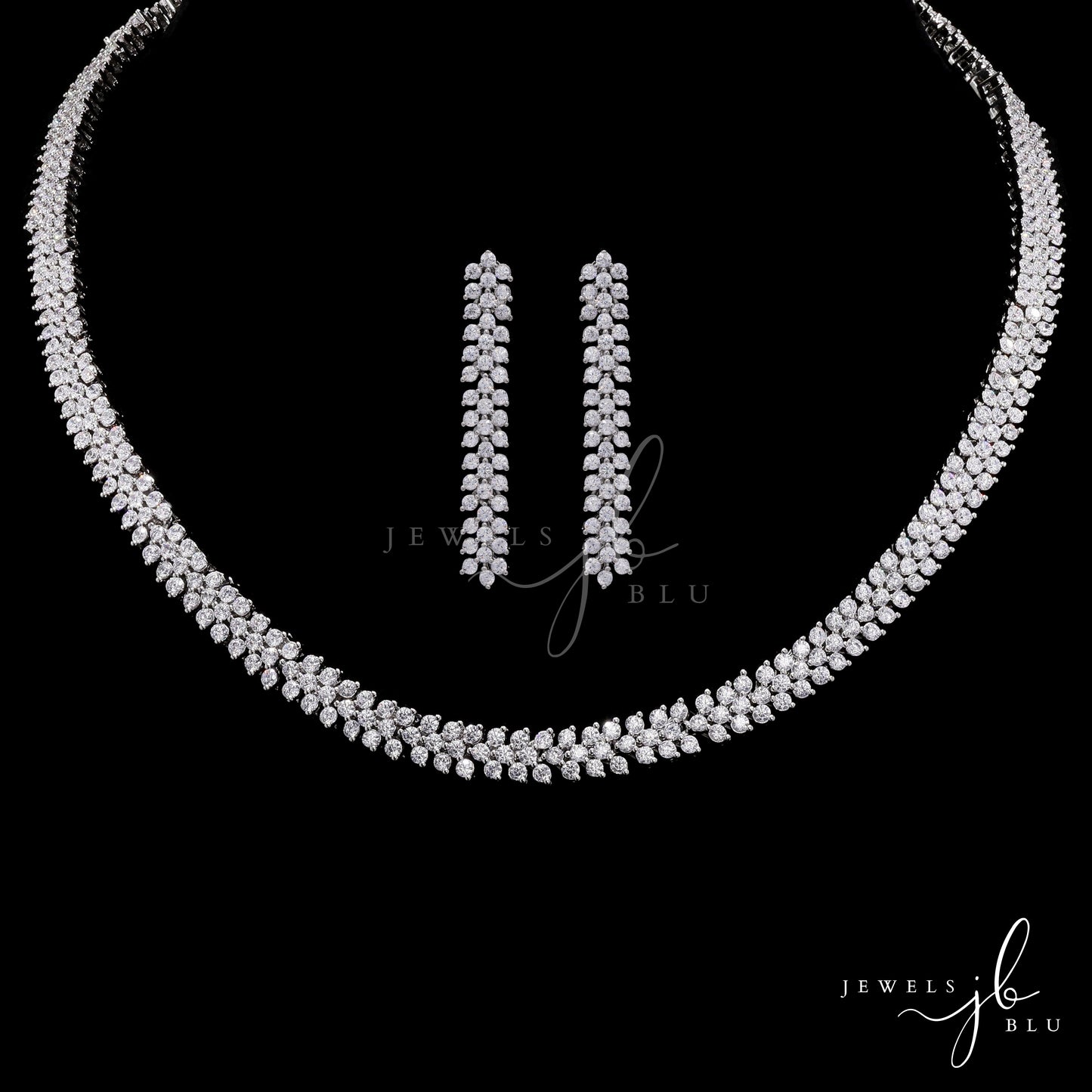 Three Line Mini Classic Solitaire Nyssa Necklace Set with Earrings