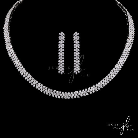 Three Line Mini Classic Solitaire Nyssa Necklace Set with Earrings