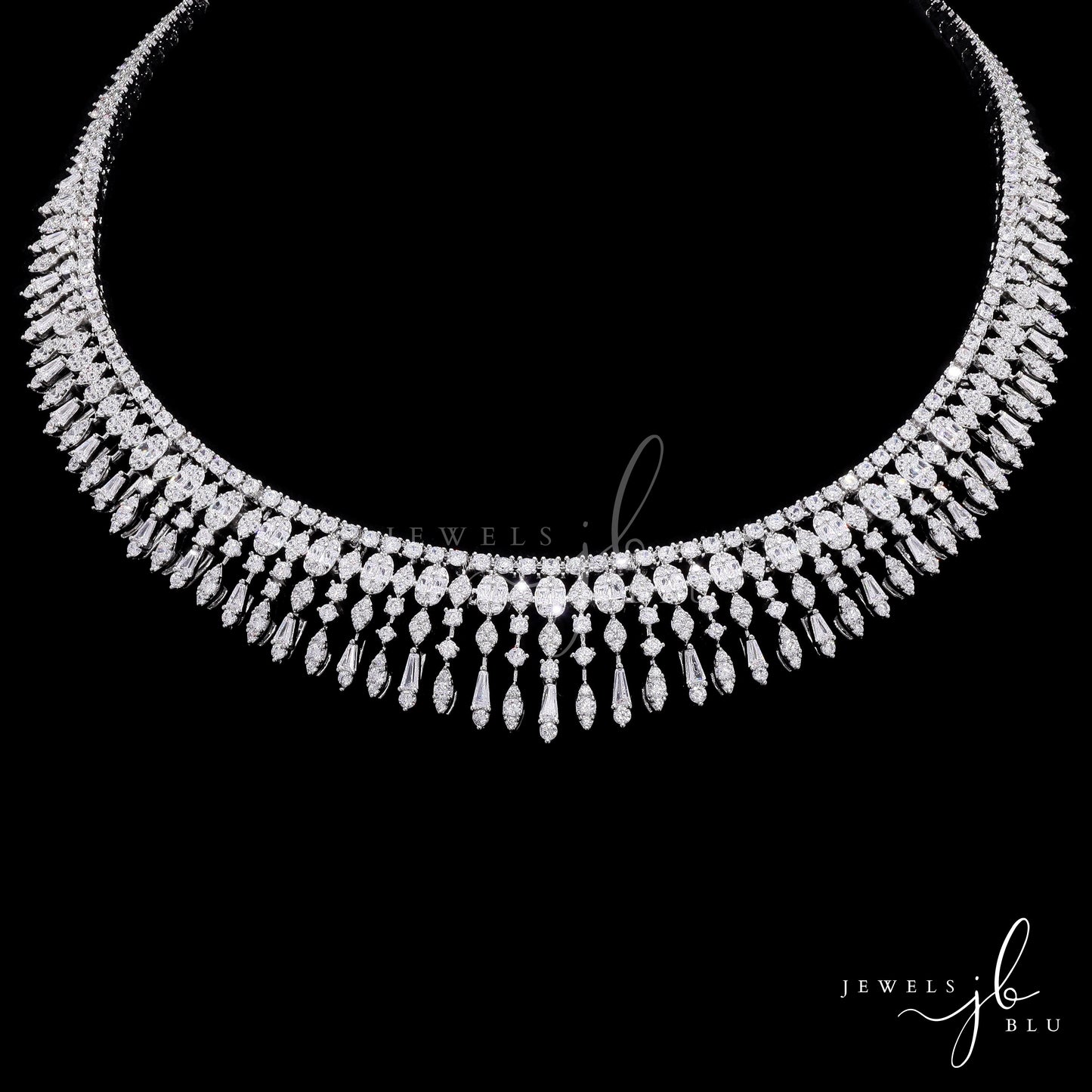 Premium Solitaire Pointer and Octa Setting Yuvi Bridal Necklace Set with Earrings