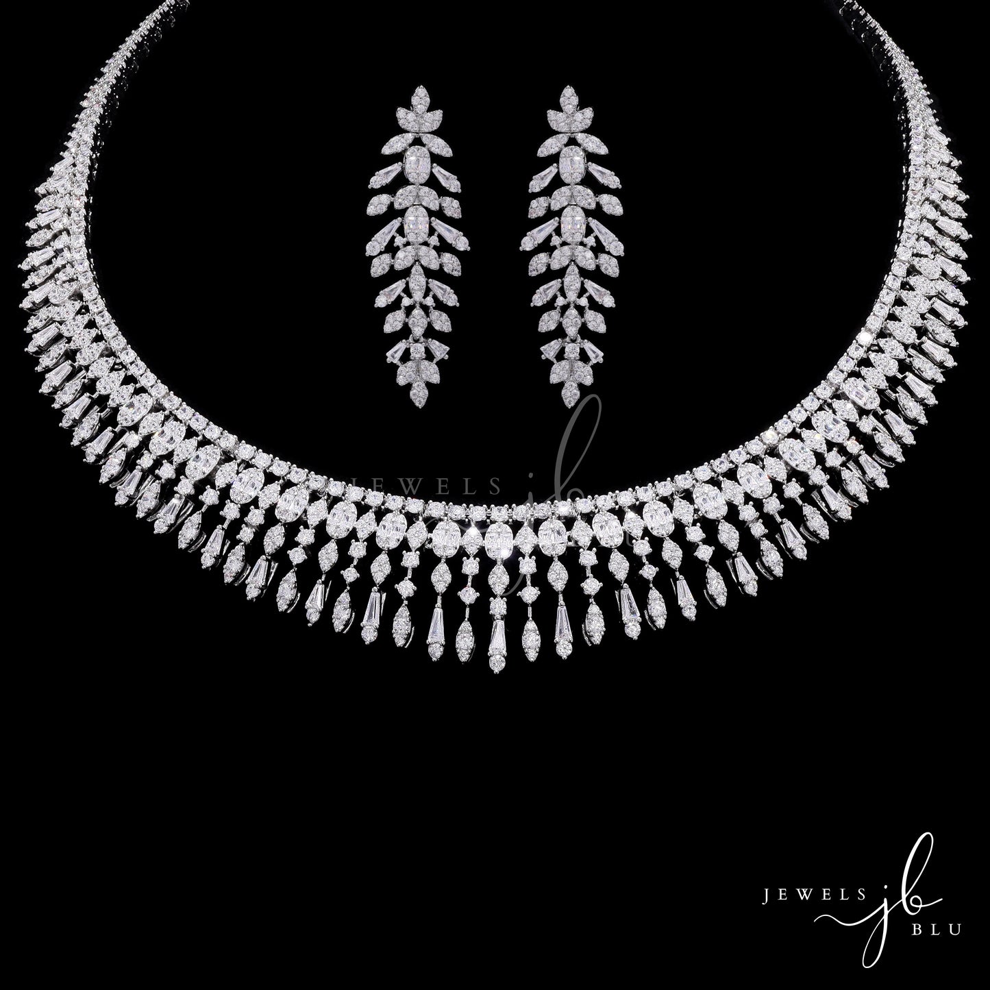 Premium Solitaire Pointer and Octa Setting Yuvi Bridal Necklace Set with Earrings