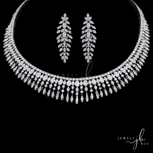 Premium Solitaire Pointer and Octa Setting Yuvi Bridal Necklace Set with Earrings