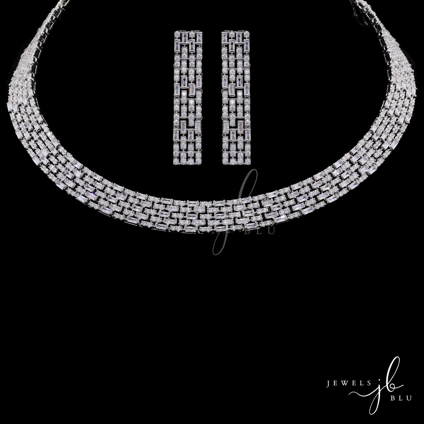 Premium Italian Baguette Setting Helina Festive Necklace Set with Earrings