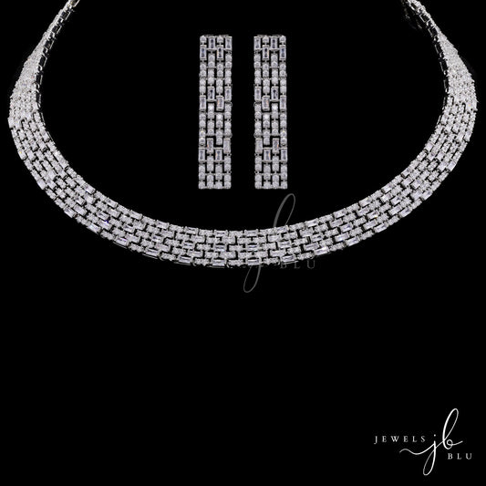 Premium Italian Baguette Setting Helina Festive Necklace Set with Earrings