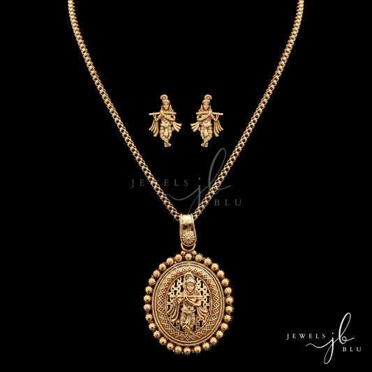Festive Exclusive Gold Finish Krishna Necklace Set with Earrings