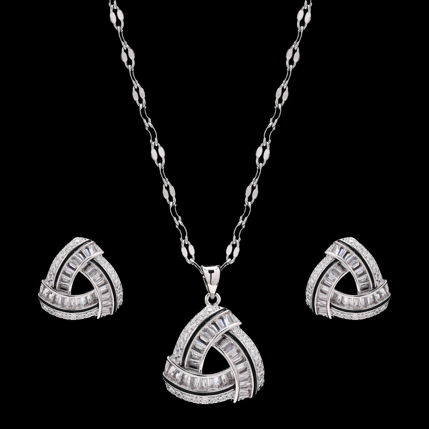 Curvy Diamond Baguette Pendant Set