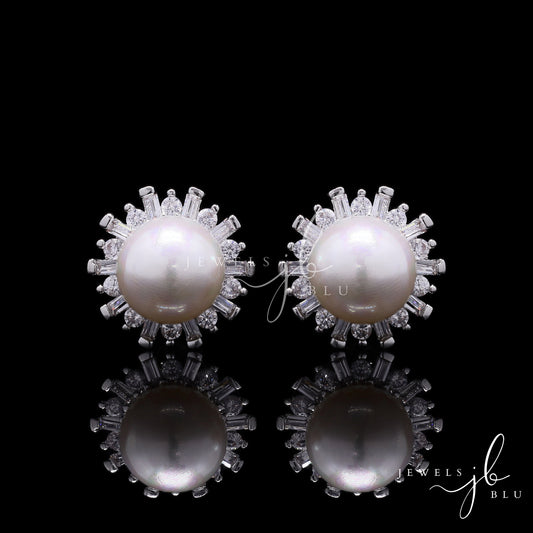 Starry Lisa Fresh Water Pearl Studs with American Diamonds