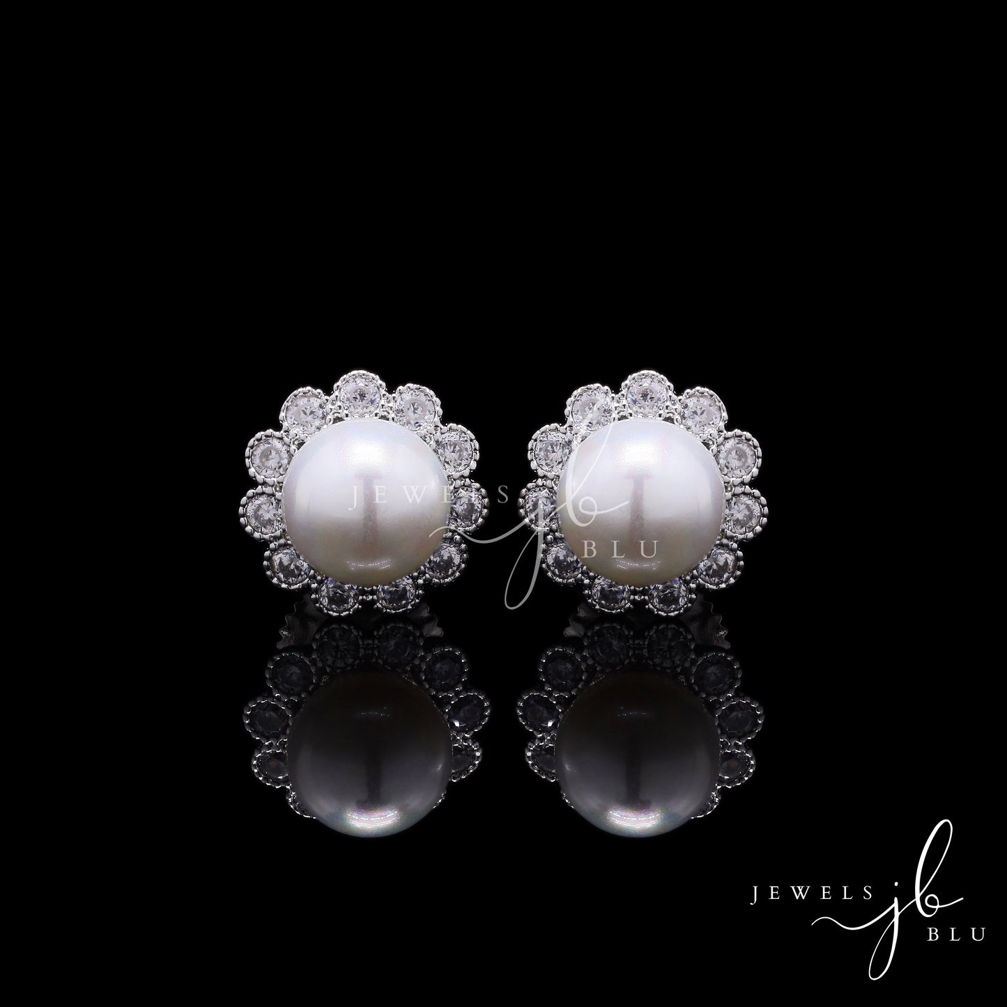 Floral Dolla American Diamond Fresh Water Pearl Studs