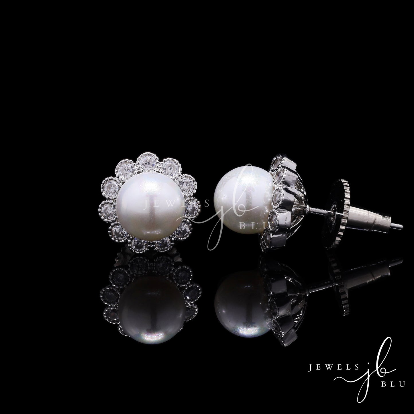 Floral Dolla American Diamond Fresh Water Pearl Studs