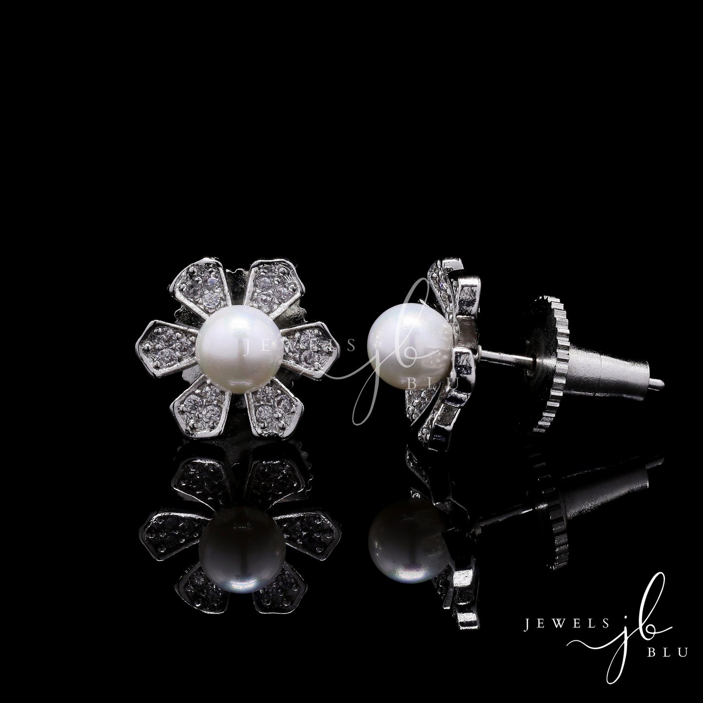 Fresh Water Pearl American Diamond Lily Studs