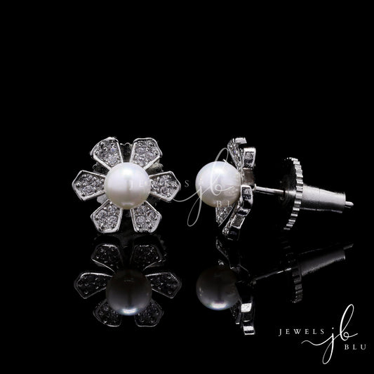 Fresh Water Pearl American Diamond Lily Studs