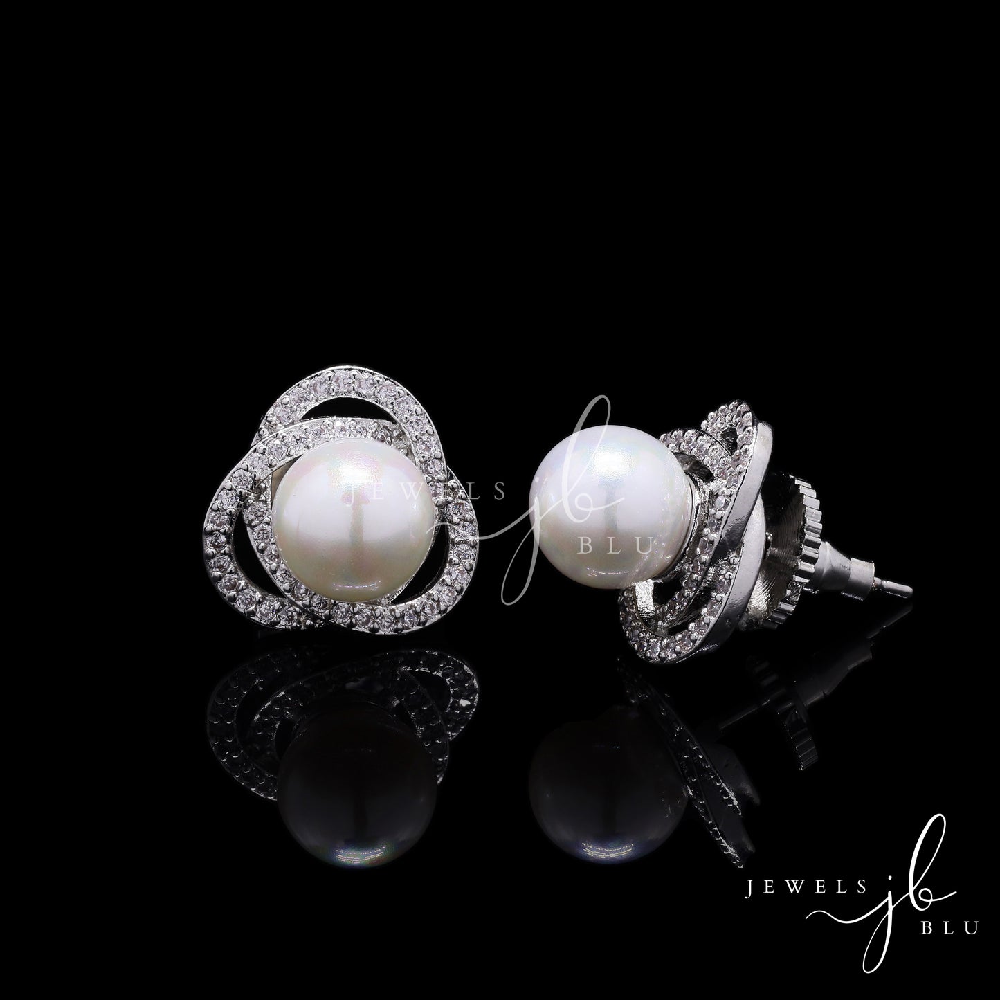 American Diamond Curvy Delna Fresh Water Pearl Studs