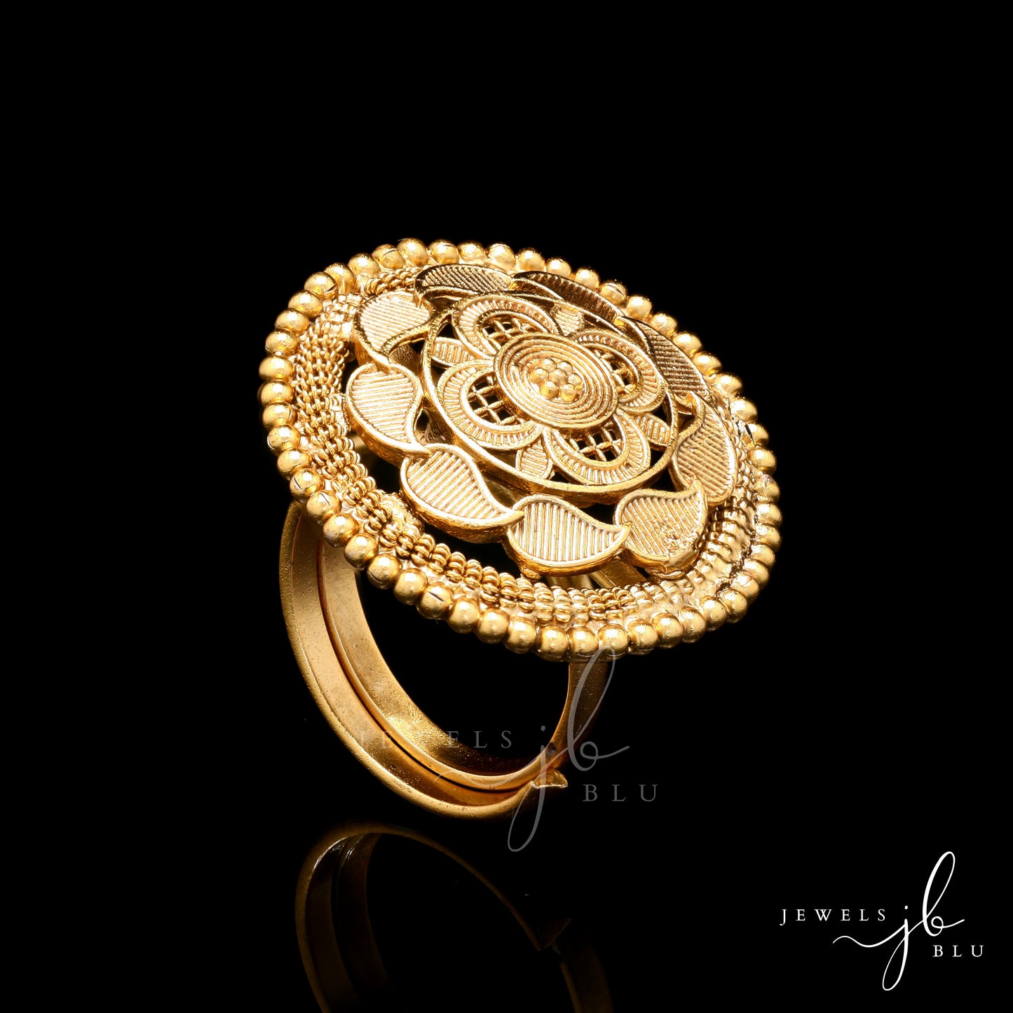 Gold Finish Traditional Swarnam Adjustable Ring ( Fits All Sizes )