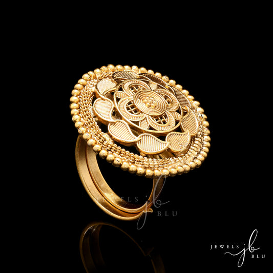 Gold Finish Traditional Swarnam Adjustable Ring ( Fits All Sizes )