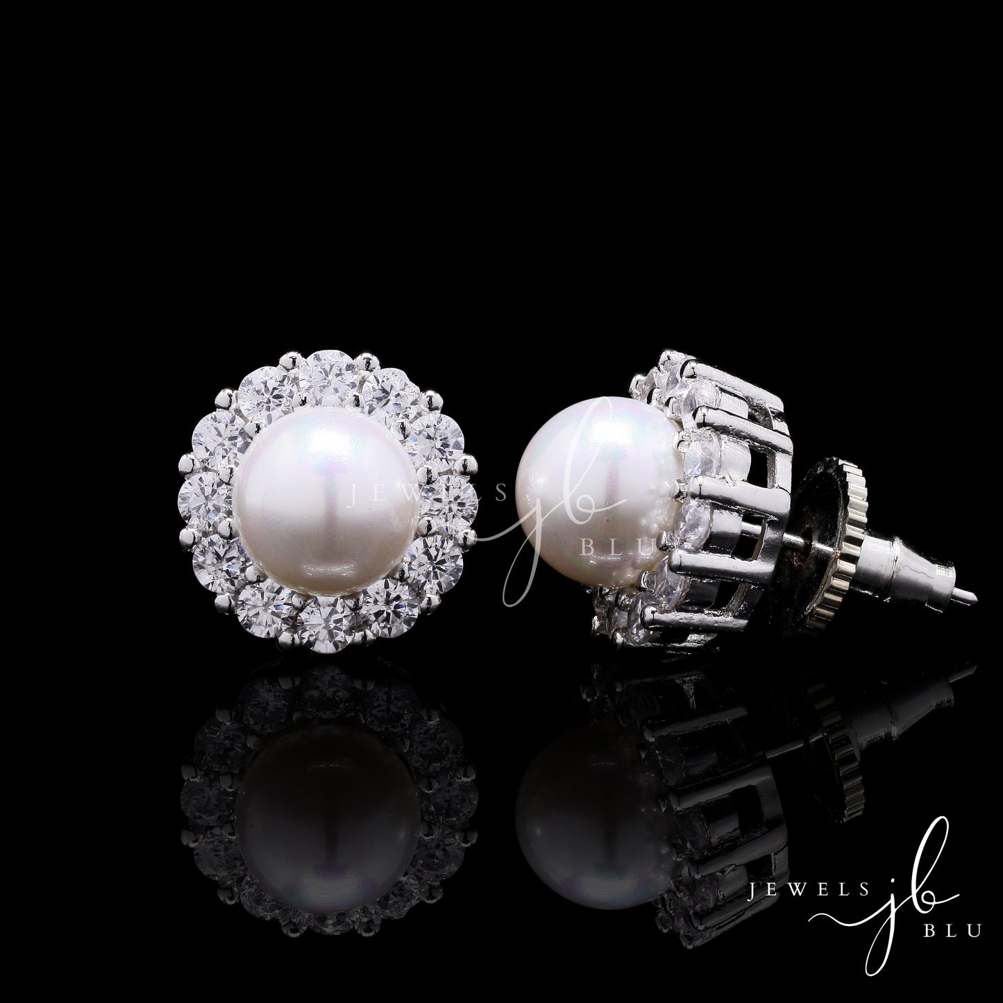 Classic Ellora American Diamond and Fresh Water Pearl Studs