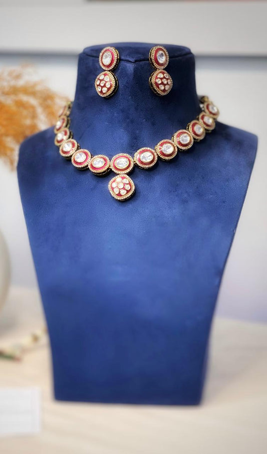 Ruby Enamel Polki Diya Bridal Necklace Set