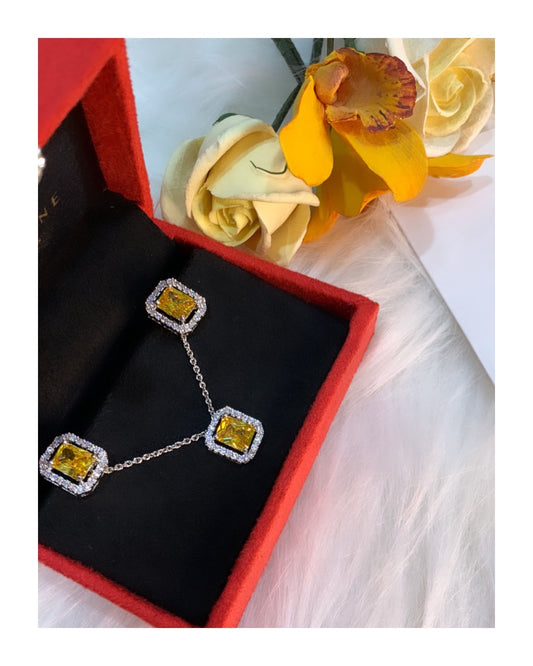 Yellow Sapphire American Diamond Daisy Pendant Set