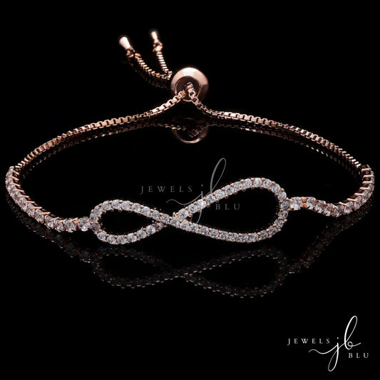 Rose Gold Finish Adjustable Infinity American Diamond Bracelet