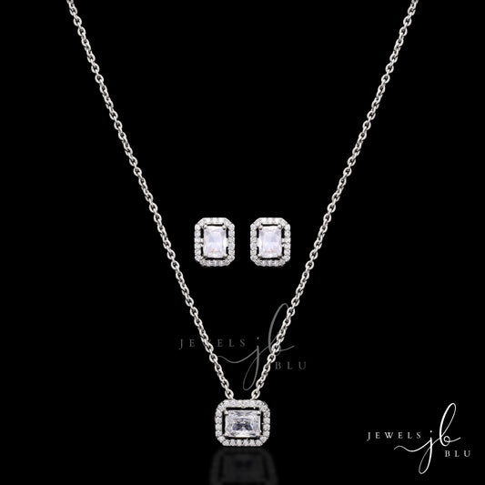 Emerald Cut Solitaire Daisy Pendant Set