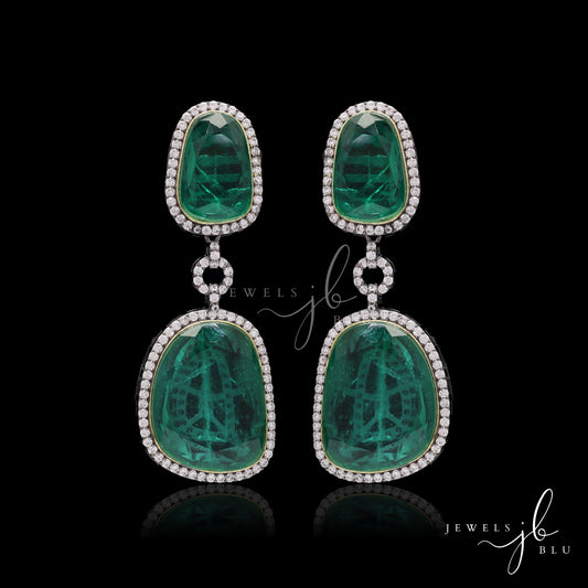 Hydro Emerald Saroha Party Earrings with Back Diamond Handwork