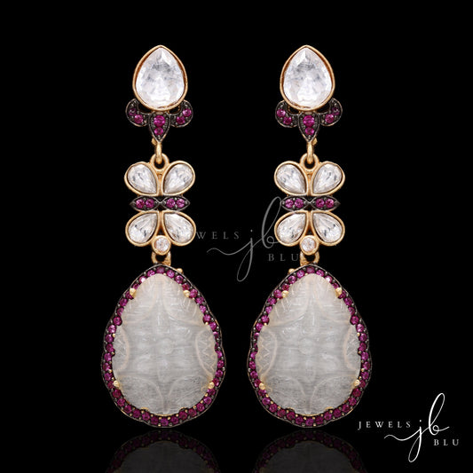 Quartz Crytsal and Polki Kamya Ethnic Earrings