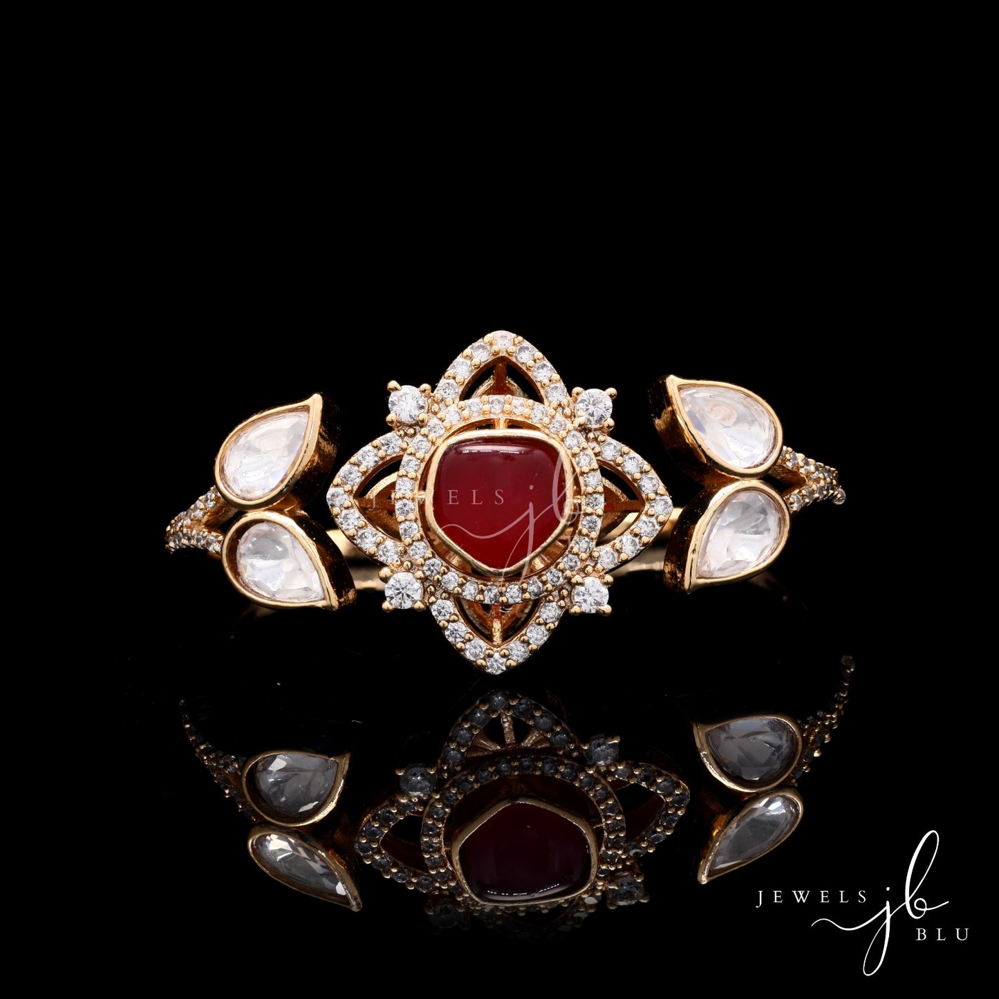 Double Finger Polki Ruby Aashi Adjustable Ring