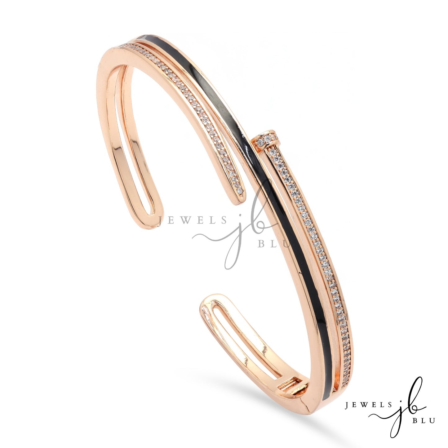 Premium Rose Gold Finish Three Line Nexa Openable Bracelet with Black Enamel Detailing