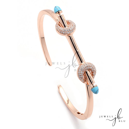 Premium Luxury Brand Inspired Rose Gold Openable Bracelet with Blue Enamel Detailing