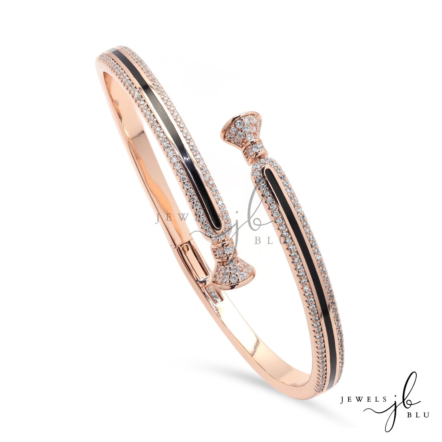 Premium Rose Gold Finish Suzy Openable Bracelet with Black Enamel Detailing