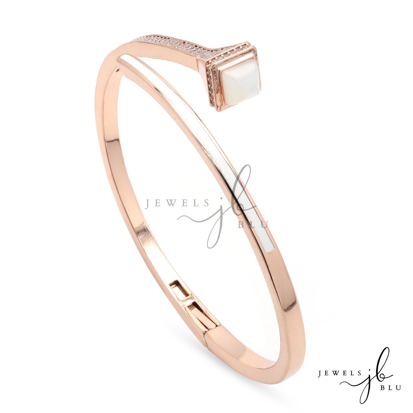 Premium Rose Gold Finish Foxy Openable Bracelet with White Enamel Detailing