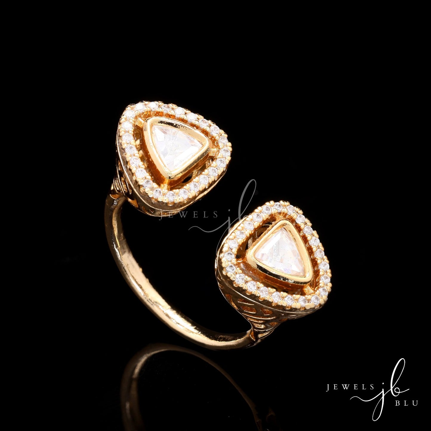 Adjustable Dual Polki Gold Finish Chitra Ring