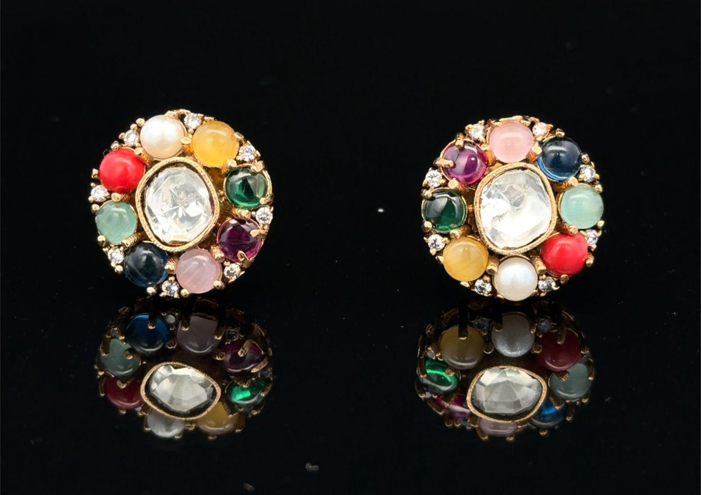 Multi Coloured American Diamond Golden Party Earrings