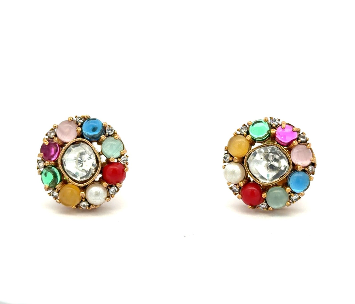 Multi Coloured American Diamond Golden Party Earrings