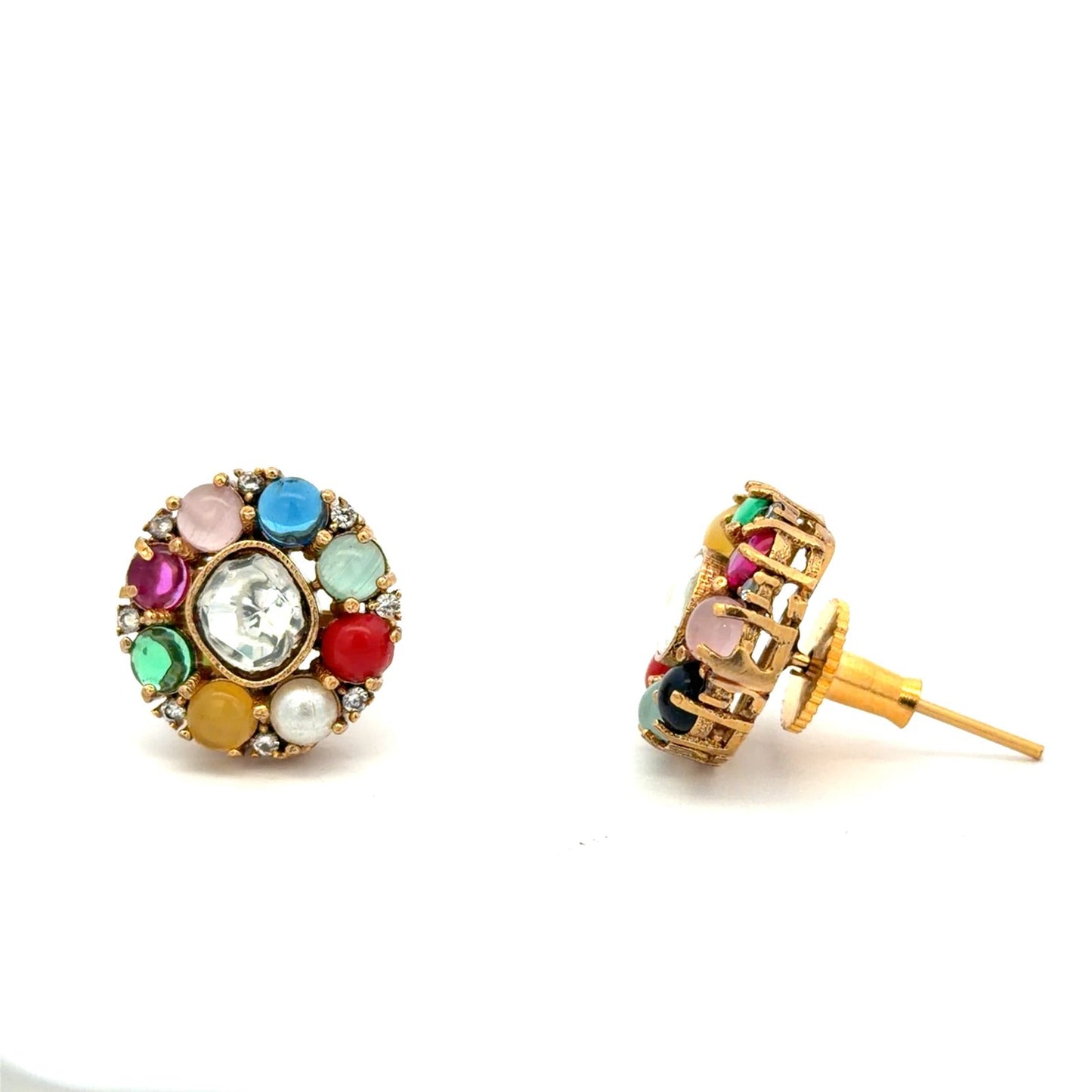 Multi Coloured American Diamond Golden Party Earrings