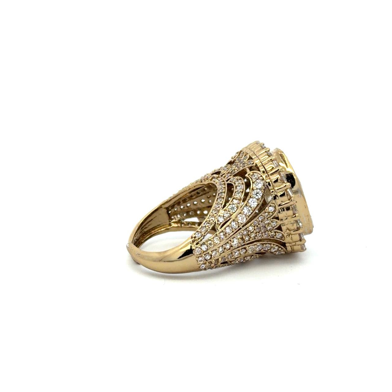 Hand Carved Antique Gold Finish Statement Polki Adjustable Ring for Women
