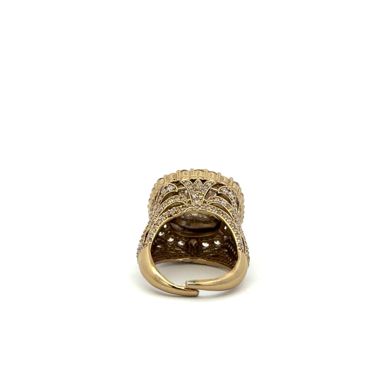 Hand Carved Antique Gold Finish Statement Polki Adjustable Ring for Women