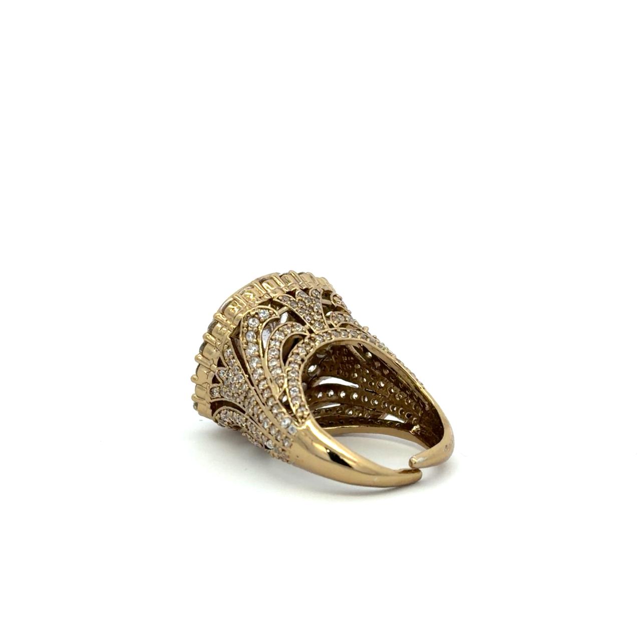 Hand Carved Antique Gold Finish Statement Polki Adjustable Ring for Women